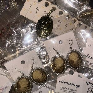 12- Pc Random Lot Elegant Cameo Earrings ,Pendant,Rings and more….